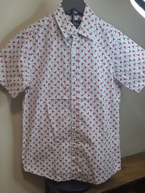 Monument White Button-Up Shirt with Santa Hat Design size Small